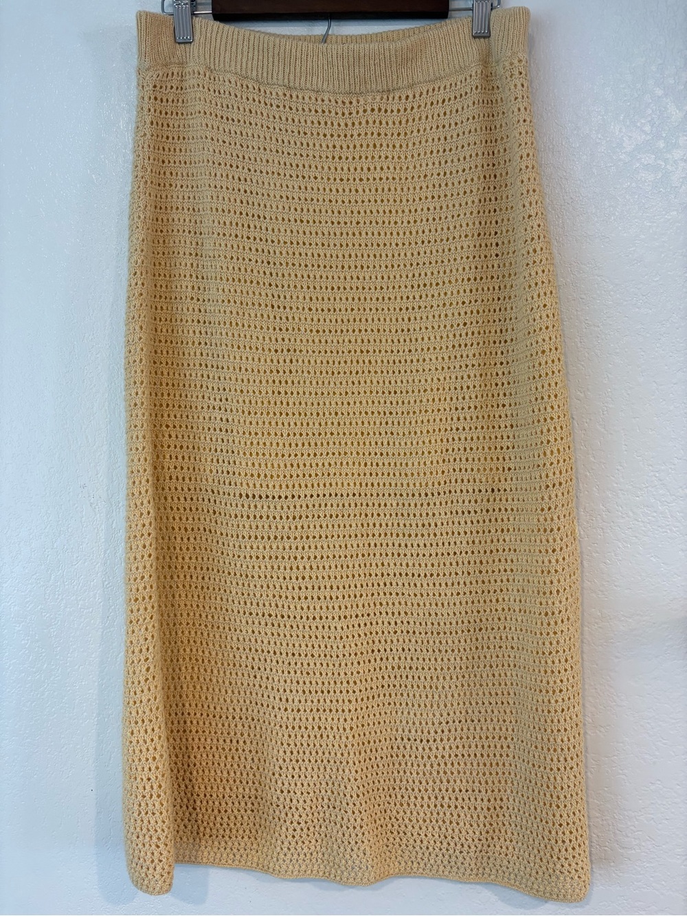 House of Harlow 1960 Crochet Knit Maxi Skirt Large Yellow Boho